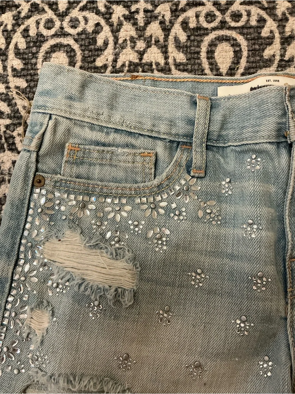 Light Blue Embellished Distressed Abercrombie Denim Shorts - sz0 Women